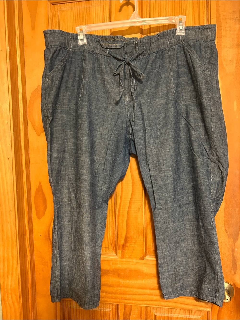 Casual Old Navy Diva Drawstring/Zip Front Chambray Cropped Pants Size XXL Blue